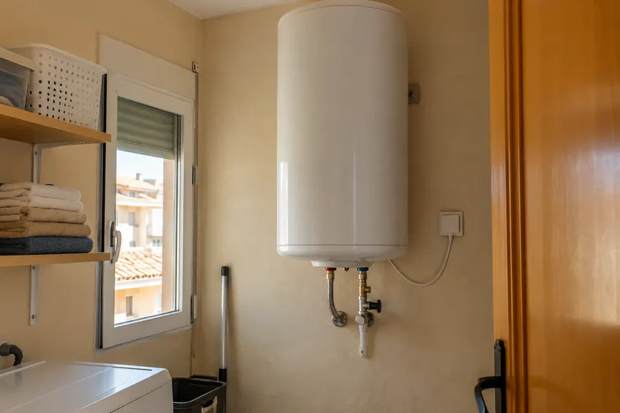 Termo eléctrico cilíndrico vertical con dos conexiones de agua inferiores